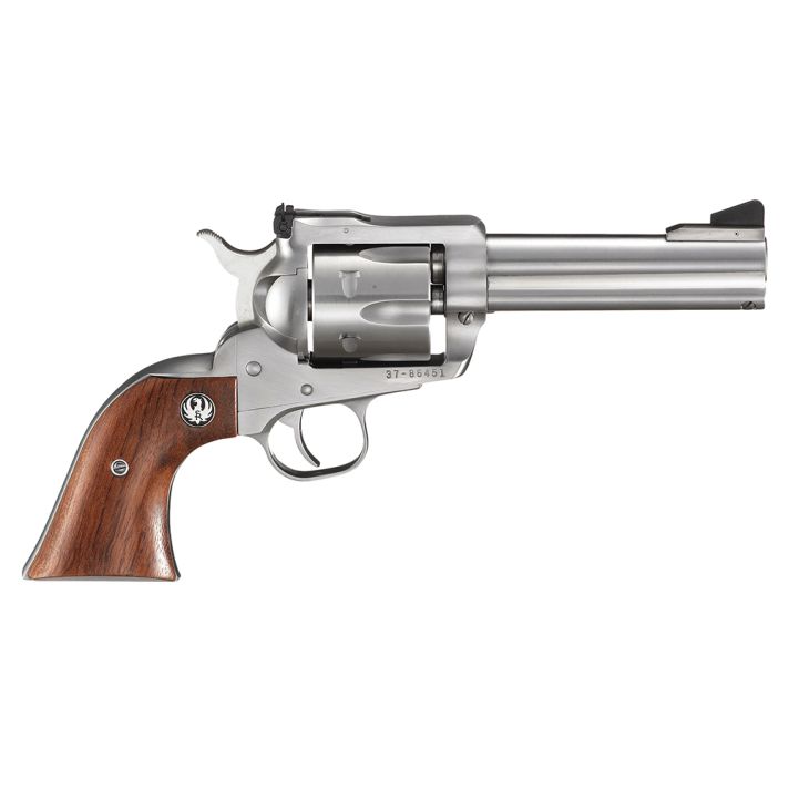 Ruger 0309 Blackhawk357 Mag 6rd 4.63" Satin Stainless Steel Barrel, Cylinder & Frame, Hardwood Grip, Transfer Bar Safety, Exposed Hammer