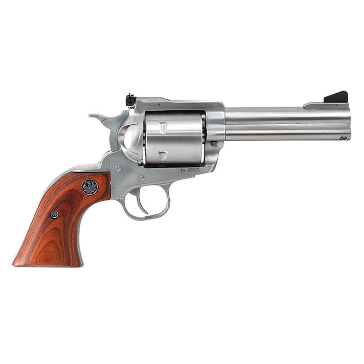 Ruger 0814 Super BlackhawkLarge Frame 44 Rem Mag/44 Special 6rd 4.63" Satin Stainless Steel Barrel, Cylinder & Frame, Hardwood Grip, Transfer Bar Safety, Exposed Hammer
