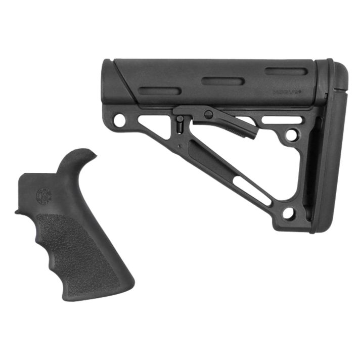 Hogue 15056 OverMolded Combo Kit Collapsible Black OverMolded Rubber Black Synthetic & Black Rubber Grip for AR15, M16 with Mil-Spec Tube (Tube Not Included)