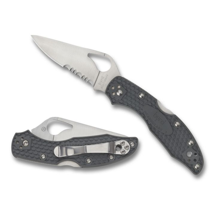 Spyderco BY04PSBK2 Byrd Meadowlark 2 Lightweight 2.87" Folding Drop Point Part Serrated 8Cr13MoV SS Blade BlackTextured FRN Handle Includes Pocket Clip