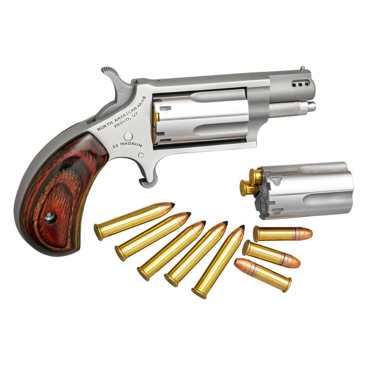 North American Arms 22MSCP Mini-Revolver Combo 22 LR or 22 WMR 5 rd 1.13" Ported Barrel, Overall Stainless Steel Finish, Rosewood Birdshead Grip Includes Cylinder