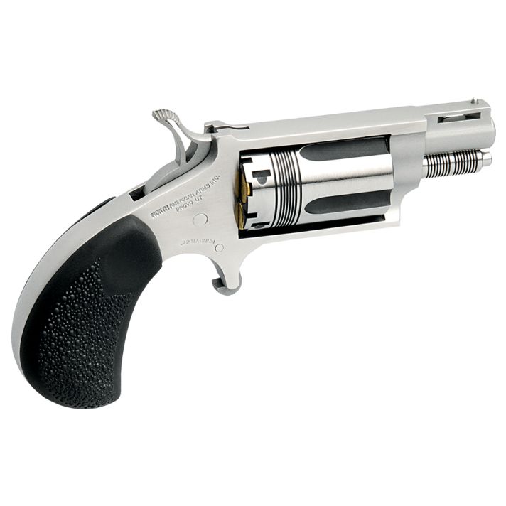 North American Arms 22MSTW Wasp Snub Nose 22 WMR 5 Shot 1.13" Vent Rib Barrel, Overall Stainless Steel Finish, Black Pebbled Texture Rubber Grip