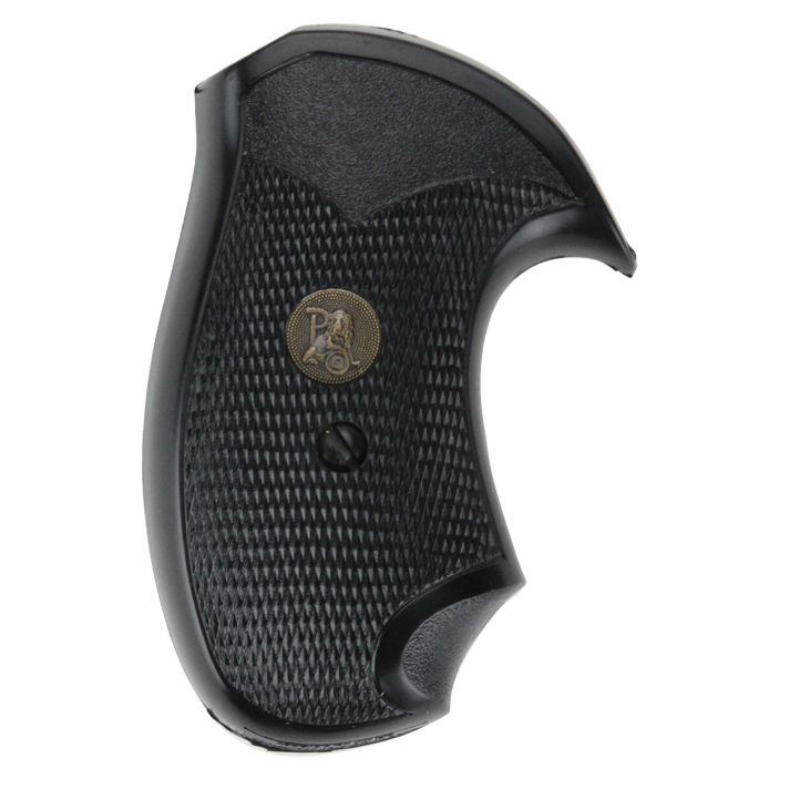 Pachmayr 03252 Compact Grip Checkered Black Rubber with Finger Grooves for S&W J Frame with Round Butt