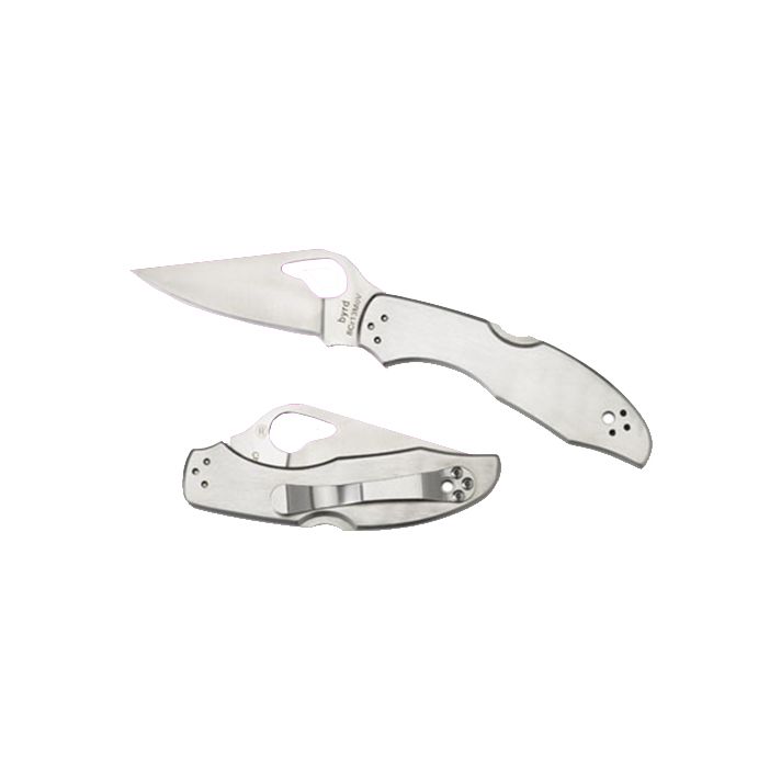 Spyderco BY04P2 Byrd Meadowlark 2 2.93" Folding Clip Point Plain 8Cr13MoV SS Blade Satin Stainless Steel Handle