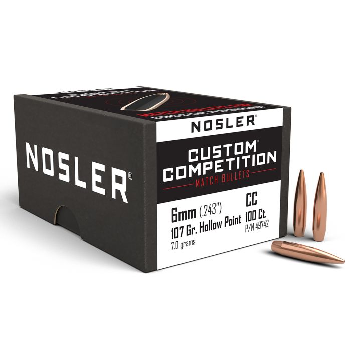 Nosler 49742 Custom Competition 6mm 107gr Hollow Point Boat Tail 100/Box