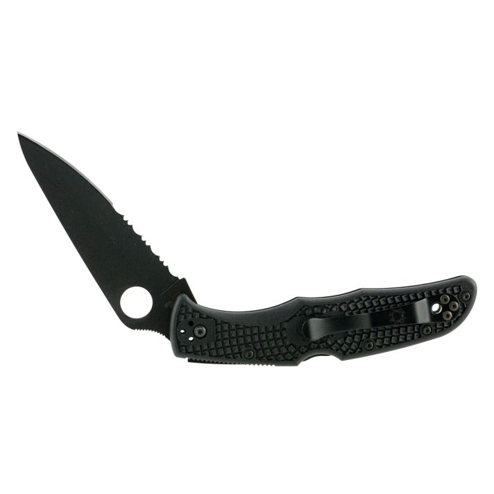 Spyderco C10PSBBK Endura 4 Lightweight 3.75" Folding Clip Point Part Serrated Black TiCN VG-10 SS Blade BlackTextured FRN Handle Includes Pocket Clip