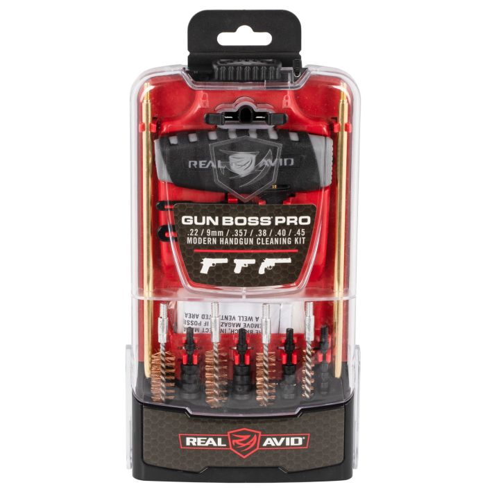 Real Avid AVGBPROP Gun Boss Cleaning Kit Multi-Caliber Pistol Firearm Slotted Tip 12.50" Long Bronze Bristles Includes Case