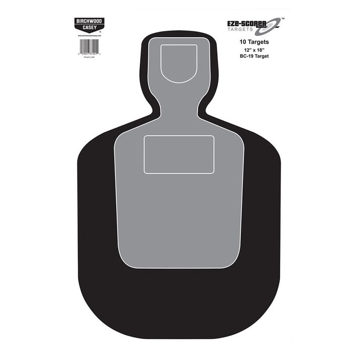 Birchwood Casey 37201 EZE-Scorer BC-19 Silhouette Paper Hanging Universal 12" x 18" Black/Gray/White 10 Pk.
