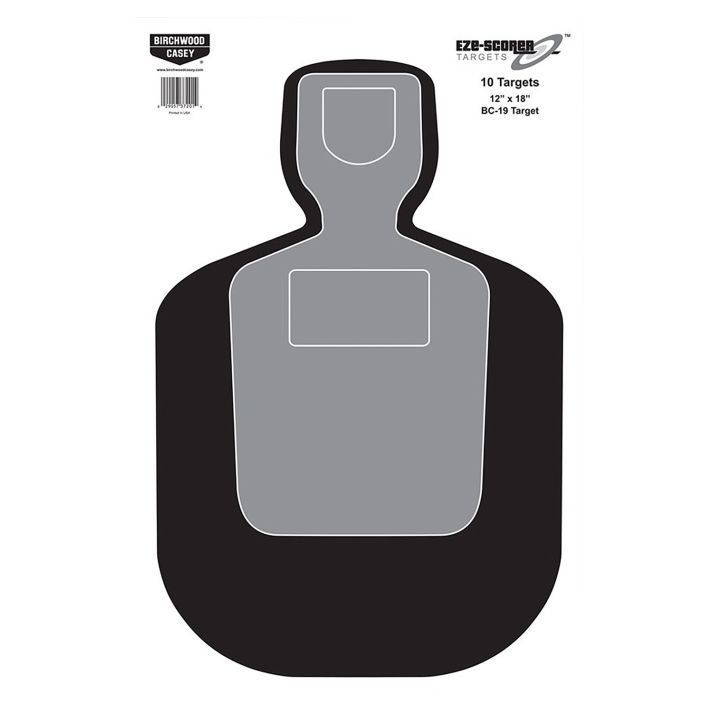 Birchwood Casey 37007 EZE-Scorer BC-19 Silhouette Paper Hanging Universal 12" x 18" Black/Gray/White 100 Per Pkg