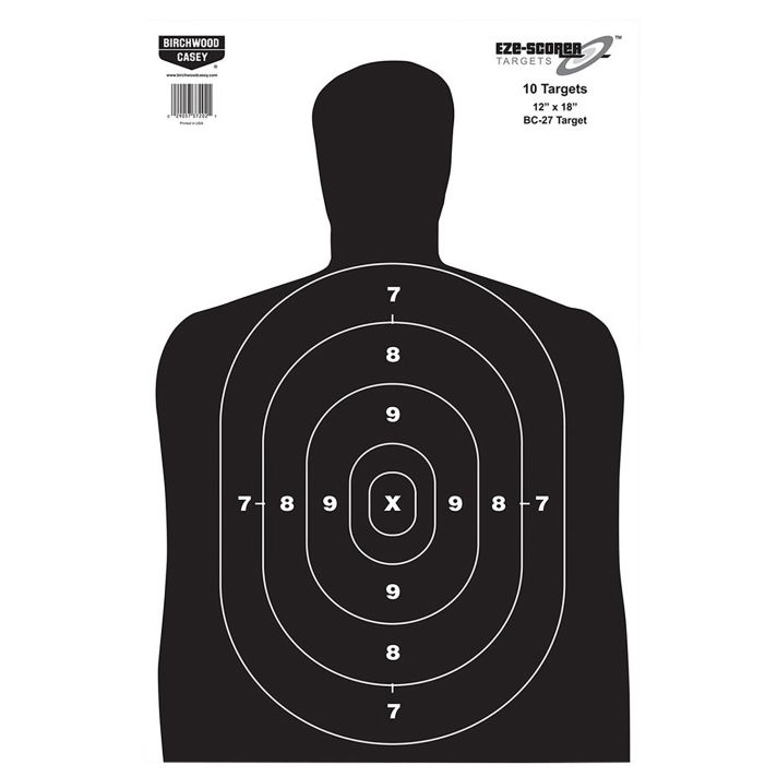 Birchwood Casey 37202 EZE-Scorer BC-27 Silhouette Paper Hanging Universal 12" x 18" Black/White 10 Pk.