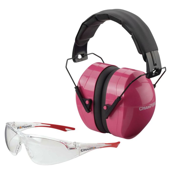 Champion Targets 40624 Eyes & Ears Combo 26 dB Over the Head Pink/Black Adult