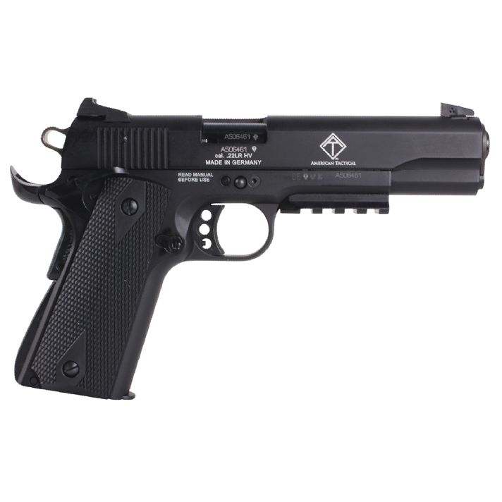 GSG GSG1911ADOP M1911 ADOP 22 LR 10+1 5" Black Steel/Threaded Barrel & Serrated Slide, Zinc Alloy w/Accessory Rail & Beavertail Frame Black Double Diamond Polymer Grip