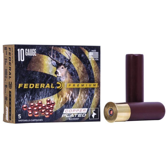Federal P108F00 Premium Buckshot 10Gauge 3.50" 18Pellets 2 1/4oz 00BuckShot 5 Per Box/50 Case