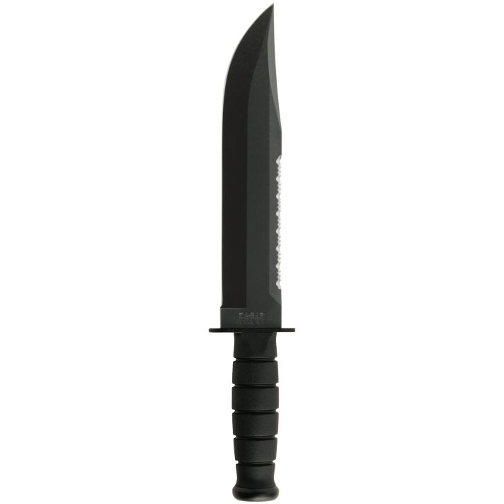 Ka-Bar 2211 Big Brother9.38" Fixed Top Serrated/Bottom Straight Plain Black 1095 Cro-Van Blade, Black Kraton G Handle, Includes Sheath