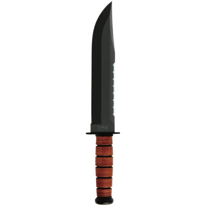 Ka-Bar 2217 Big Brother9.38" Fixed Clip Point Part Serrated Black 1095 Cro-Van Blade, Brown Leather Handle, Includes Sheath
