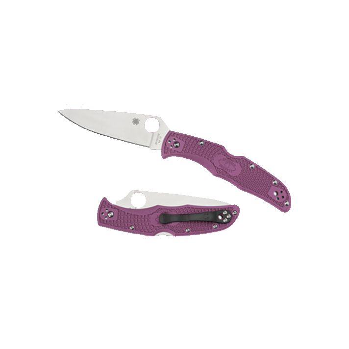 Spyderco C10FPPR Endura 4 Lightweight 3.75" Folding Clip Point Plain VG-10 SS Blade Purple Bi-Directional Texturing FRN Handle Includes Pocket Clip
