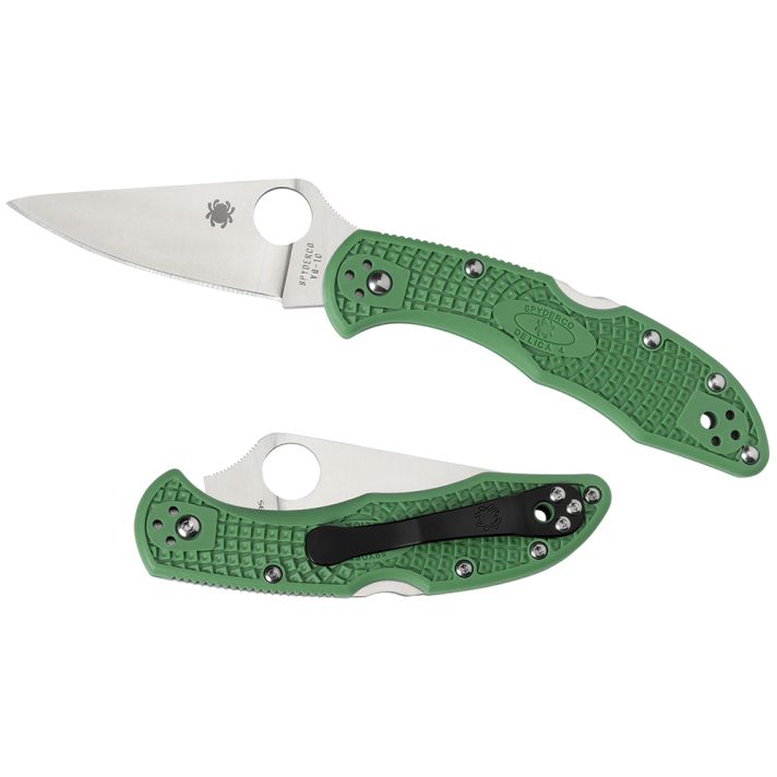 Spyderco C11FPGR Delica 4 Lightweight 2.88" Folding Drop Point Plain VG-10 SS Blade Green Bi-Directional Texturing FRN Handle Includes Pocket Clip