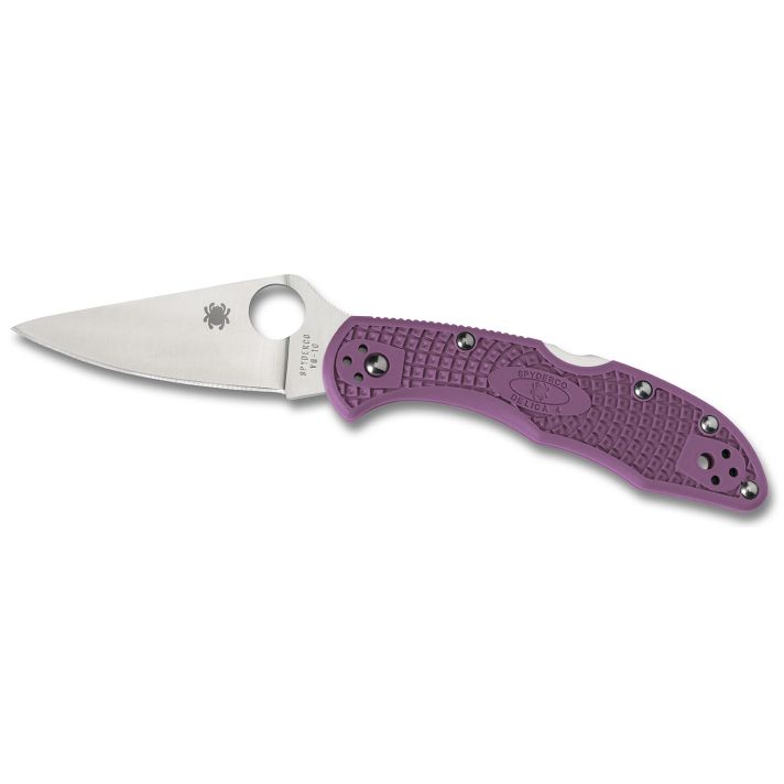 Spyderco CLLFPPR Delica 4 Lightweight 2.88" Folding Drop Point Plain VG-10 SS Blade Purple Bi-Directional Texturing FRN Handle Includes Pocket Clip