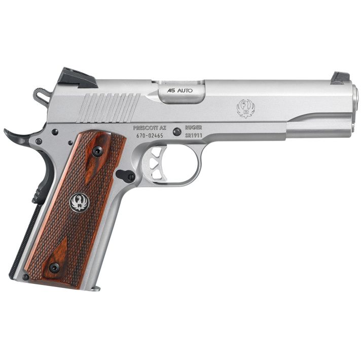 Ruger 6700 SR1911Full Size 45 ACP 7+1/8+1 5" Low-Glare Stainless Steel Barrel, Serrated Stainless Steel Slide & Frame w/Beavertail, Hardwood Grip, Right Hand