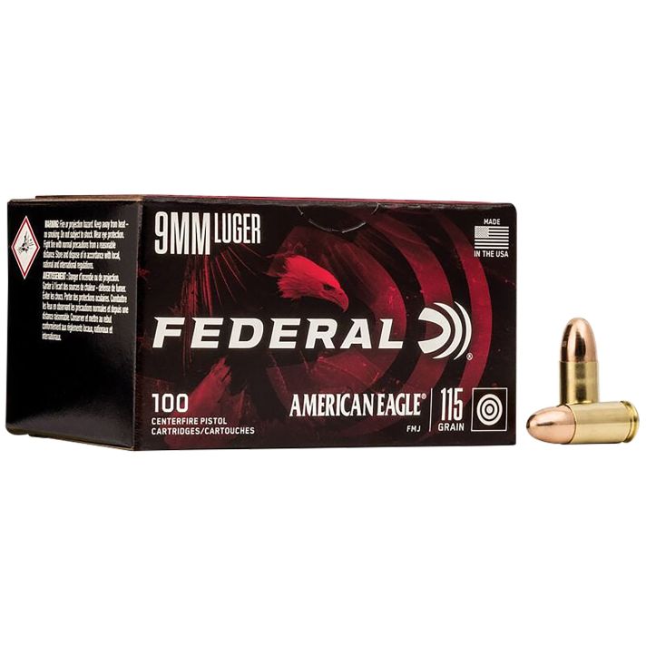 Federal AE9DP100 American Eagle Handgun 9mmLuger 115gr Full Metal Jacket 100 Per Box/5 Case