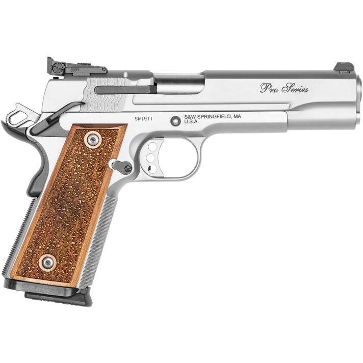Smith & Wesson 178047 1911 Performance Center ProFull Size Frame 9mm Luger 10+1 5" Stainless Steel Barrel, Matte Silver Serrated Stainless Steel Slide & Frame w/Beavertail, Wood Grip