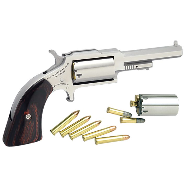 North American Arms 1860250C 1860 Sheriff 22 LR or 22 WMR Caliber with 2.50"Barrel, 5rd Capacity Cylinder, Overall Stainless Steel Finish & Rosewood Boot Grip Includes Cylinder