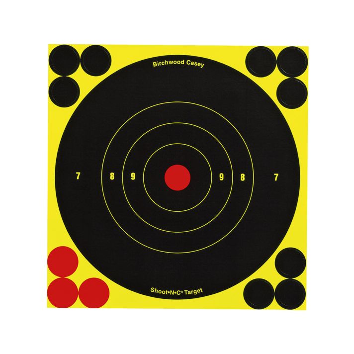 Birchwood Casey 34512 Shoot-N-C Reactive Target Self-Adhesive Paper Black/Yellow/Red 6" Bullseye 12 Pack