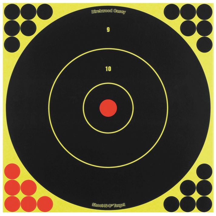 Birchwood Casey 34012 Shoot-N-C Reactive Target Self-Adhesive Paper Black/Yellow/Red 12" Bullseye 5 Pack