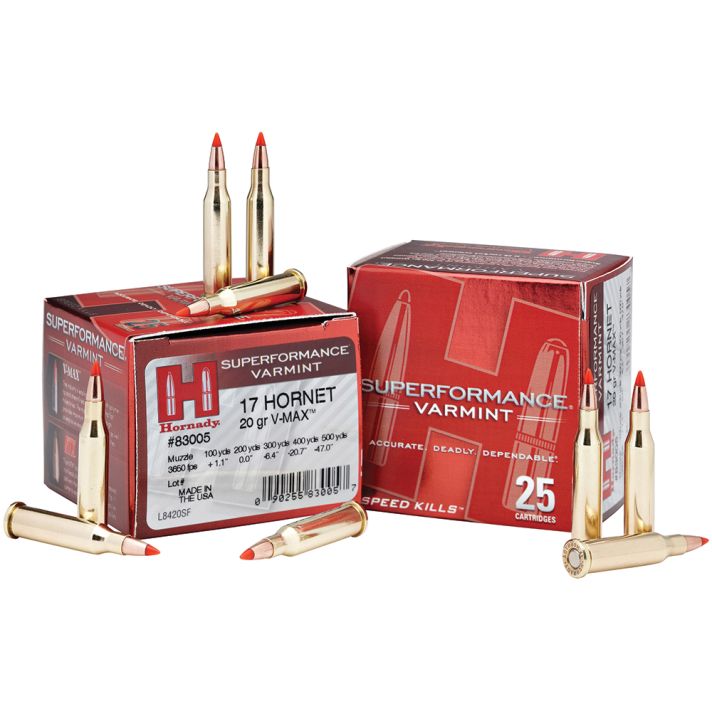 Hornady 83005 Superformance Varmint17Hornet 20gr Hornady V Max 25 Per Box/10 Case
