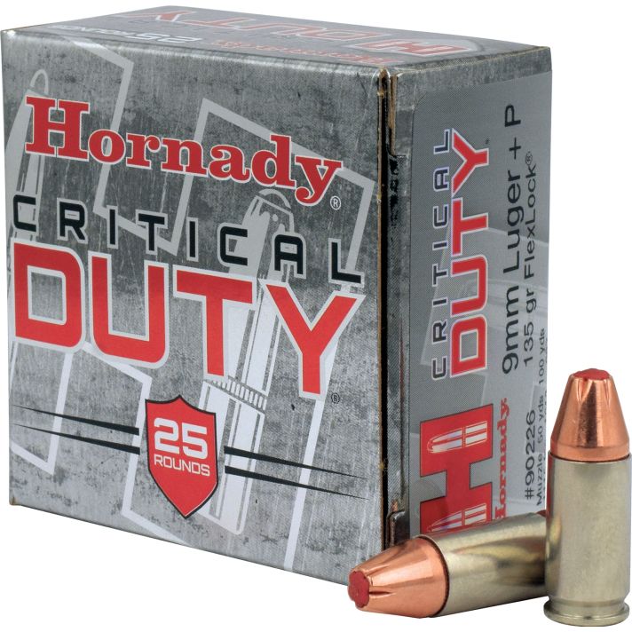 Hornady 90226 Critical Duty9mmLuger+P 135gr Hornady FlexLock 25 Per Box/10 Case