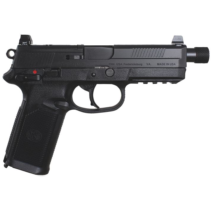 FN 66966 FNX Tactical 45 ACP 15+1 5.30" Steel Threaded Barrel Black Optic Ready/Serrated Slide Matte Black Polymer Frame w/Picatinny Rail Black Textured w/Interchangeable Backstrap Grips Right Hand