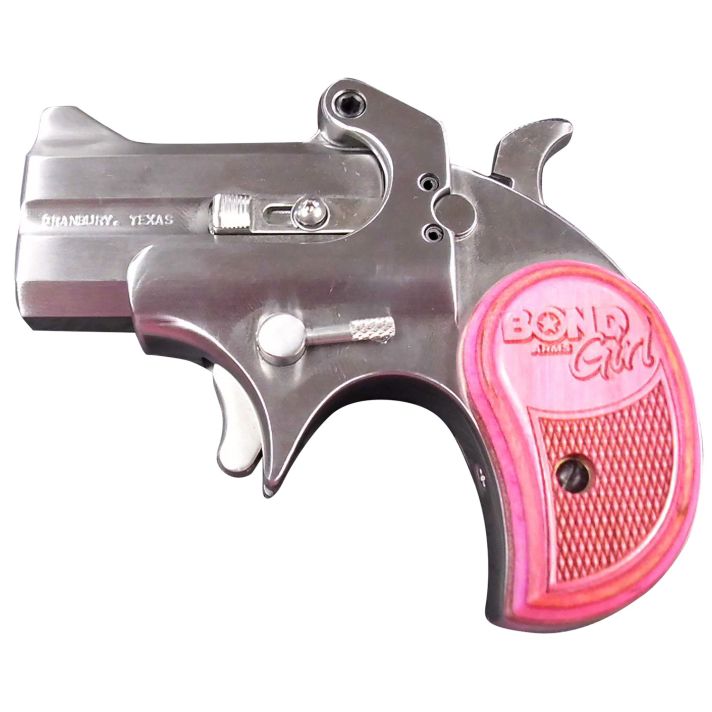 Bond Arms BAM Mini Girl 357 Mag/38 Sp 2rd 2.50" Stainless Steel Double Barrel & Frame, Auto Extractor & Rebounding Hammer, Blade Front/Fixed Rear Sights, Pink Laminate Grip, Manual Safety