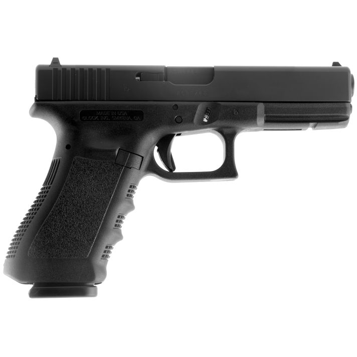 Glock UI1750203 G17 Gen3 Full Size Frame 9mm Luger 17+1 4.48" Black Steel Barrel, Matte Black Serrated Steel Slide, Black Polymer Frame w/Picatinny Rail, Black Texture Finger Groove Grip, USA Made