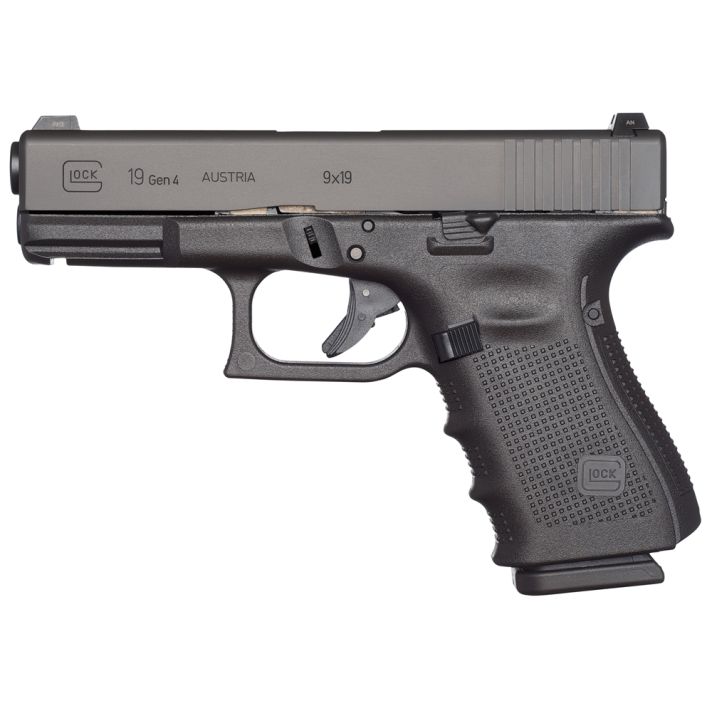 Glock UG1950203 G19 Gen4 Compact 9mm Luger 4.02" 15+1 Overall Black Finish with Steel Slide, Finger Grooved Rough Texture Interchangeable Backstraps Grip & Fixed Sights (US Made)