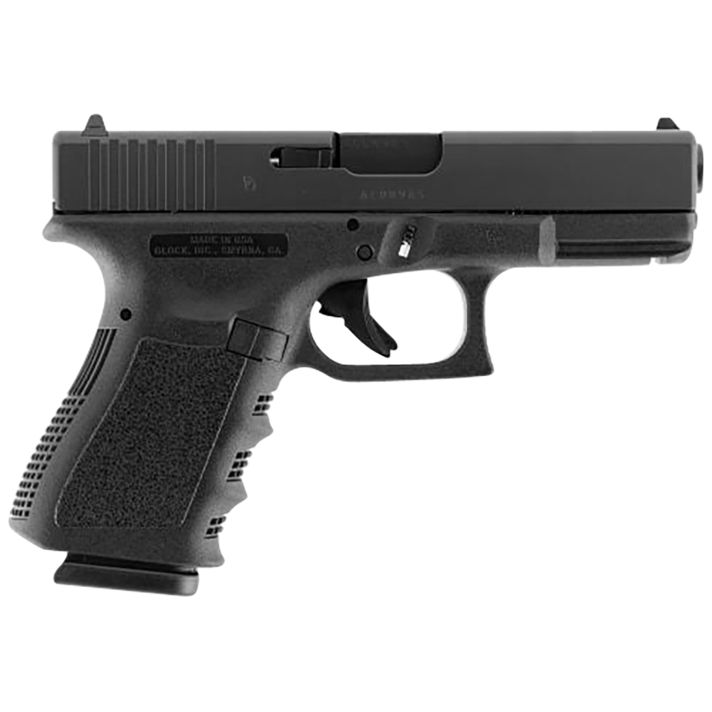 Glock UI1950201 G19 Gen3 Compact 9mm Luger 10+1 4.02" Black Steel Barrel, Matte Black Serrated Slide, Black Polymer Frame w/Accessory Rail, Black Finger Grooved Polymer Grip, Right Hand USA Made
