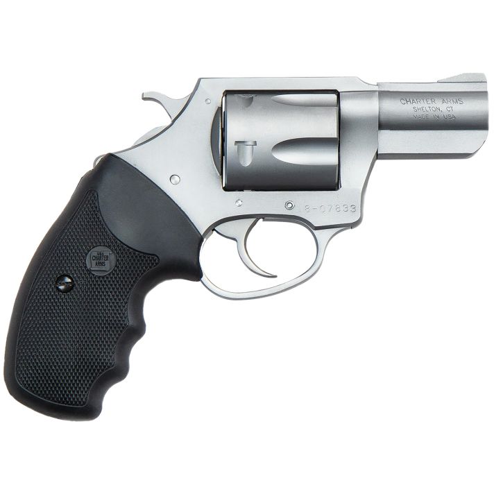 Charter Arms 79920 PitbullLarge 9mm Luger, 5 Shot 2.20" Matte Stainless Steel Barrel, Cylinder & Frame w/Black Finger Grooved Rubber Grip