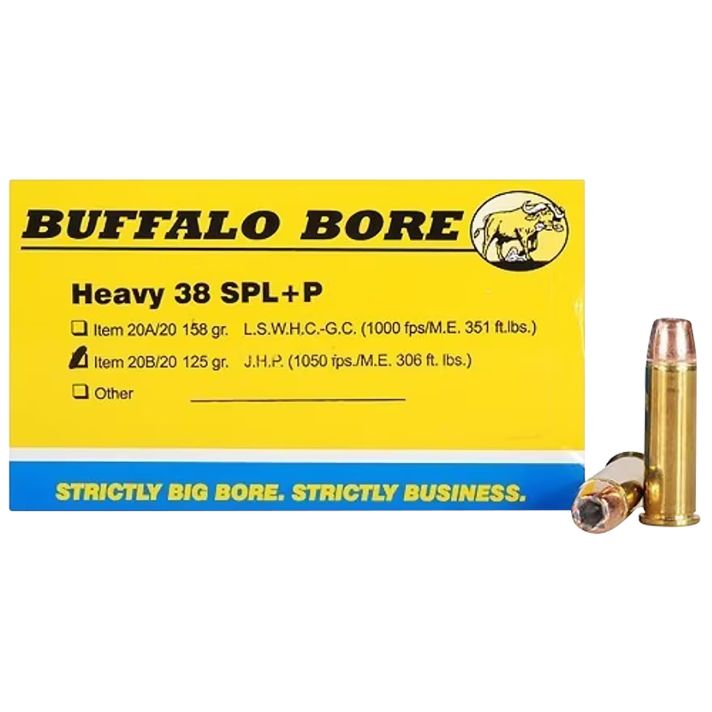 Buffalo Bore Ammunition 20B20 Heavy Strictly Business 38Special +P 125gr Jacket Hollow Point 20 Per Box/12 Case