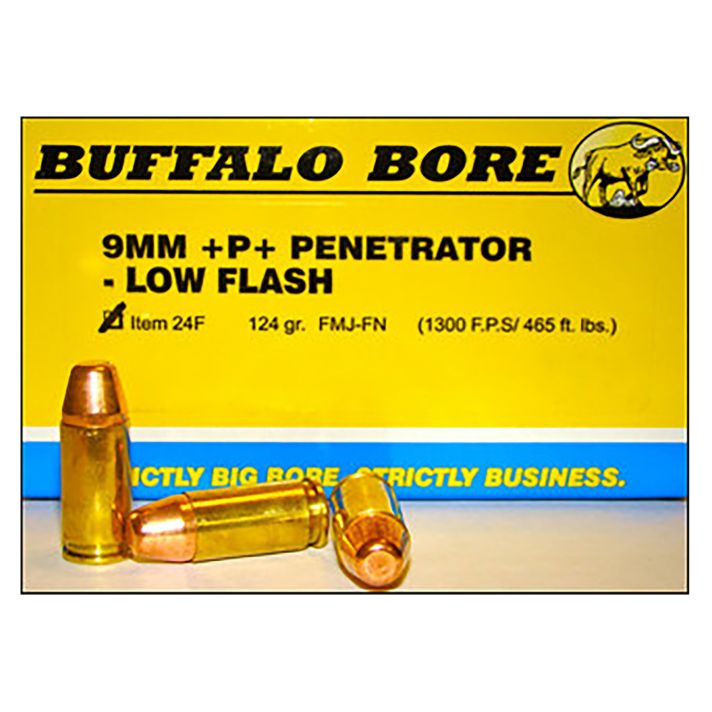 Buffalo Bore Ammunition 24F20 Penetrator Strictly Business 9mmLuger +P+ 124gr Full Metal Jacket Flat Nose 20 Per Box/12 Case
