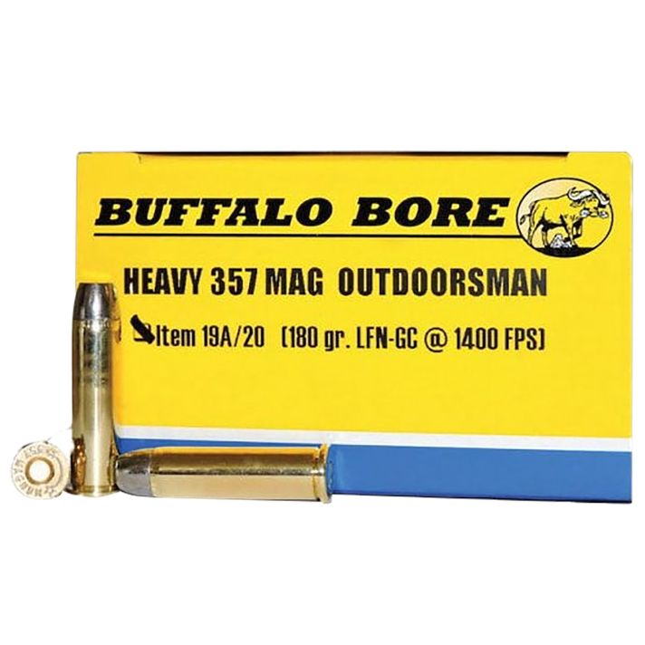 Buffalo Bore Ammunition 19A20 Outdoorsman Strictly Business 357Mag 180gr Hard Cast Flat Nose 20 Per Box/12 Case