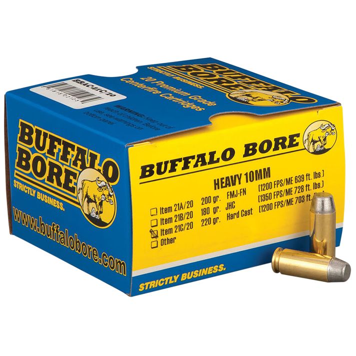 Buffalo Bore Ammunition 21C20 Outdoorsman Strictly Business 10mmAuto 220gr Hard Cast Flat Nose 20 Per Box/12 Case