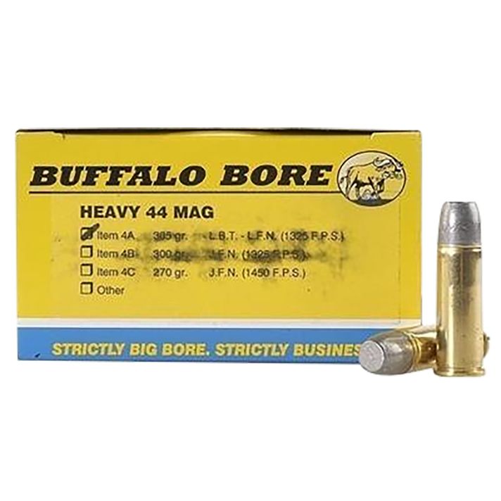 Buffalo Bore Ammunition 4A20 Heavy Strictly Business 44Rem Mag 305gr Hard Cast Lead Flat Nose 20 Per Box/12 Case