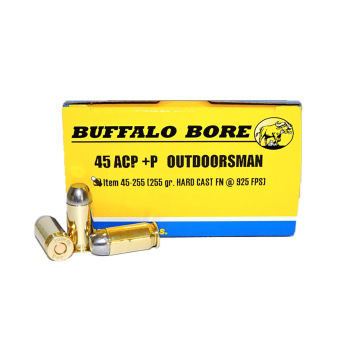 Buffalo Bore Ammunition 4525520 Outdoorsman Strictly Business 45ACP +P 255gr Hard Cast Flat Nose 20 Per Box/12 Case