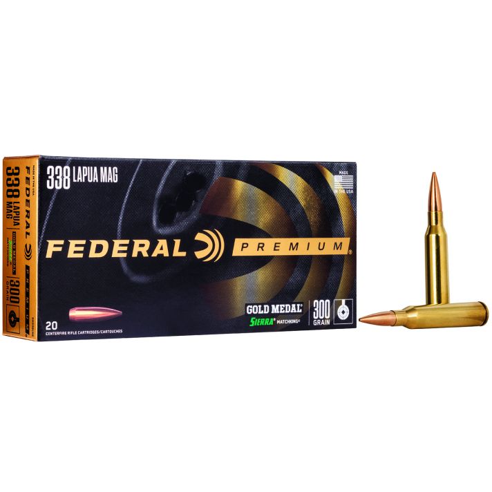 Federal GM338LM2 Premium Gold Medal 338LapuaMag 300gr Sierra MatchKing BTHP 20 Per Box/10 Case