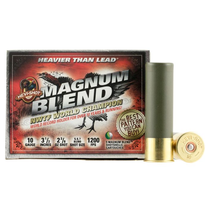 HEVI-Shot HS13567 Magnum Blend10Gauge 3.50" 2 3/8oz Tungsten 5/6/7Shot 5 Per Box/10 Case