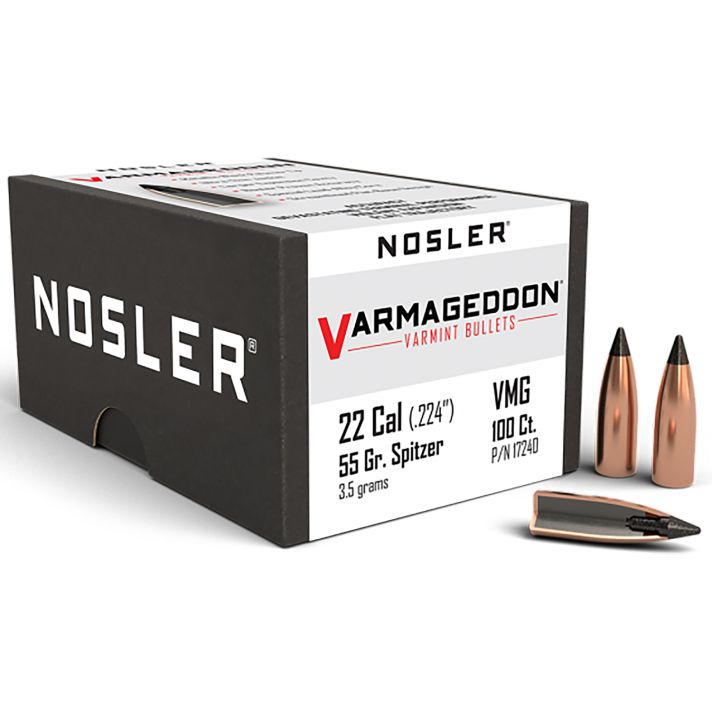 Nosler 17240 Varmageddon22Cal 55gr Flat Base Tipped 100/Box