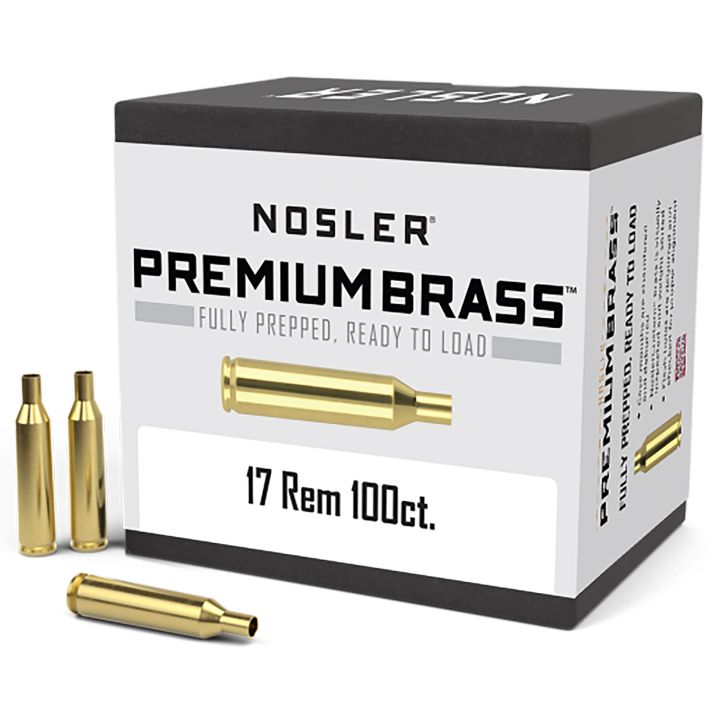 Nosler 10128 Premium Brass Unprimed Cases 17Rem Rifle Brass 100/Box