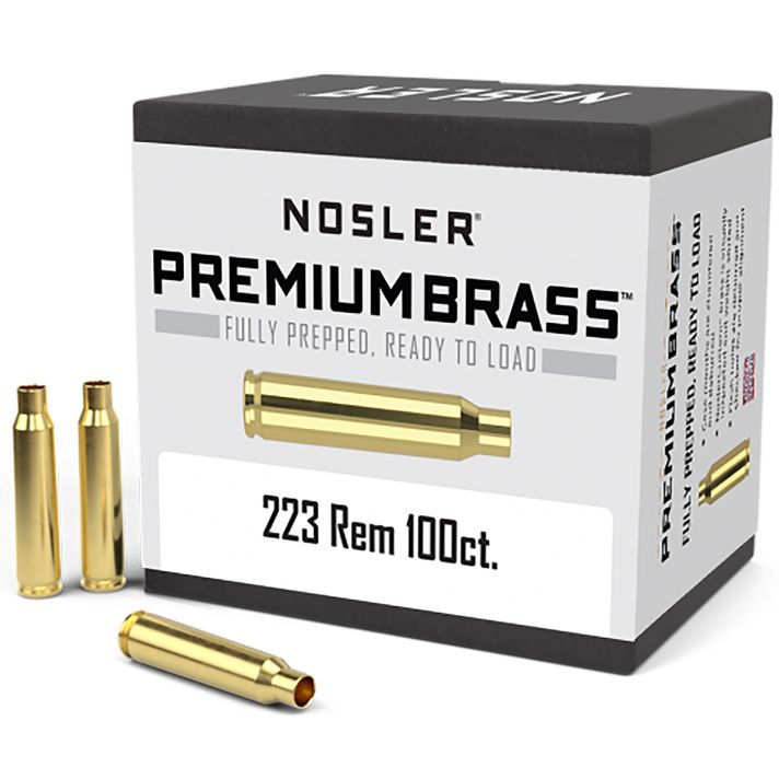 Nosler 10098 Premium Brass Unprimed Cases 223Rem Rifle Brass 100/Box