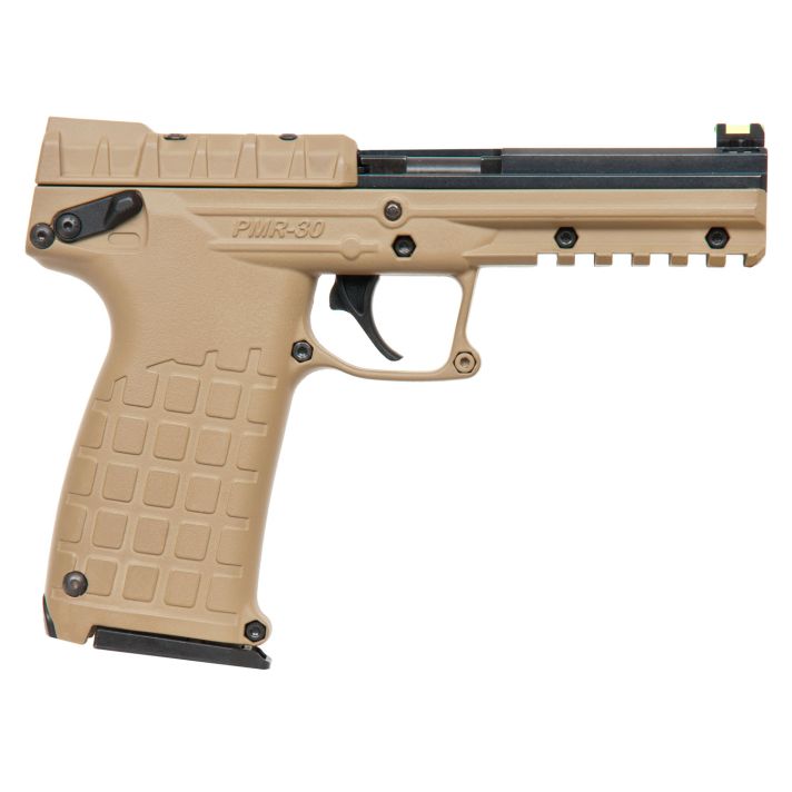 Kel-Tec PMR30BTAN PMR3022 WMR 30+1 4.30" Fluted Steel Barrel, Black/Tan Serrated Slide, Tan Polymer Frame w/Picatinny Rail, Tan Textured Polymer Grip