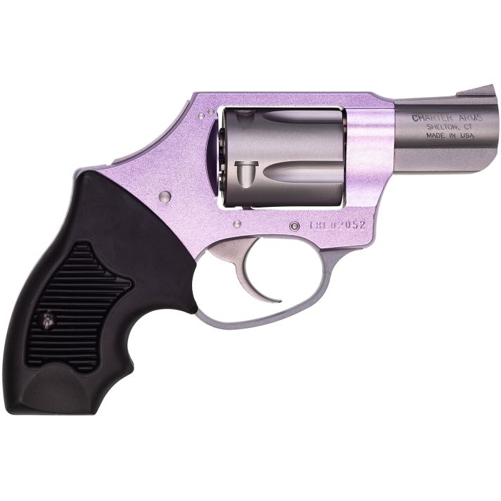 Charter Arms 53841 Undercover Lite Lavender Lady Small 38 Special 5rd 2" Stainless Steel Barrel & Cylinder, Lavender Aluminum Frame, Black Finger Grooved Rubber Grip, Concealed Hammer