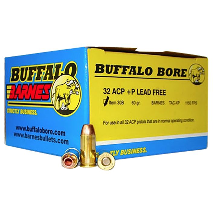 Buffalo Bore Ammunition 30B20 Buffalo-Barnes Strictly Business 32ACP +P 60gr Barnes TAC-XP Lead Free 20 Per Box/12 Case